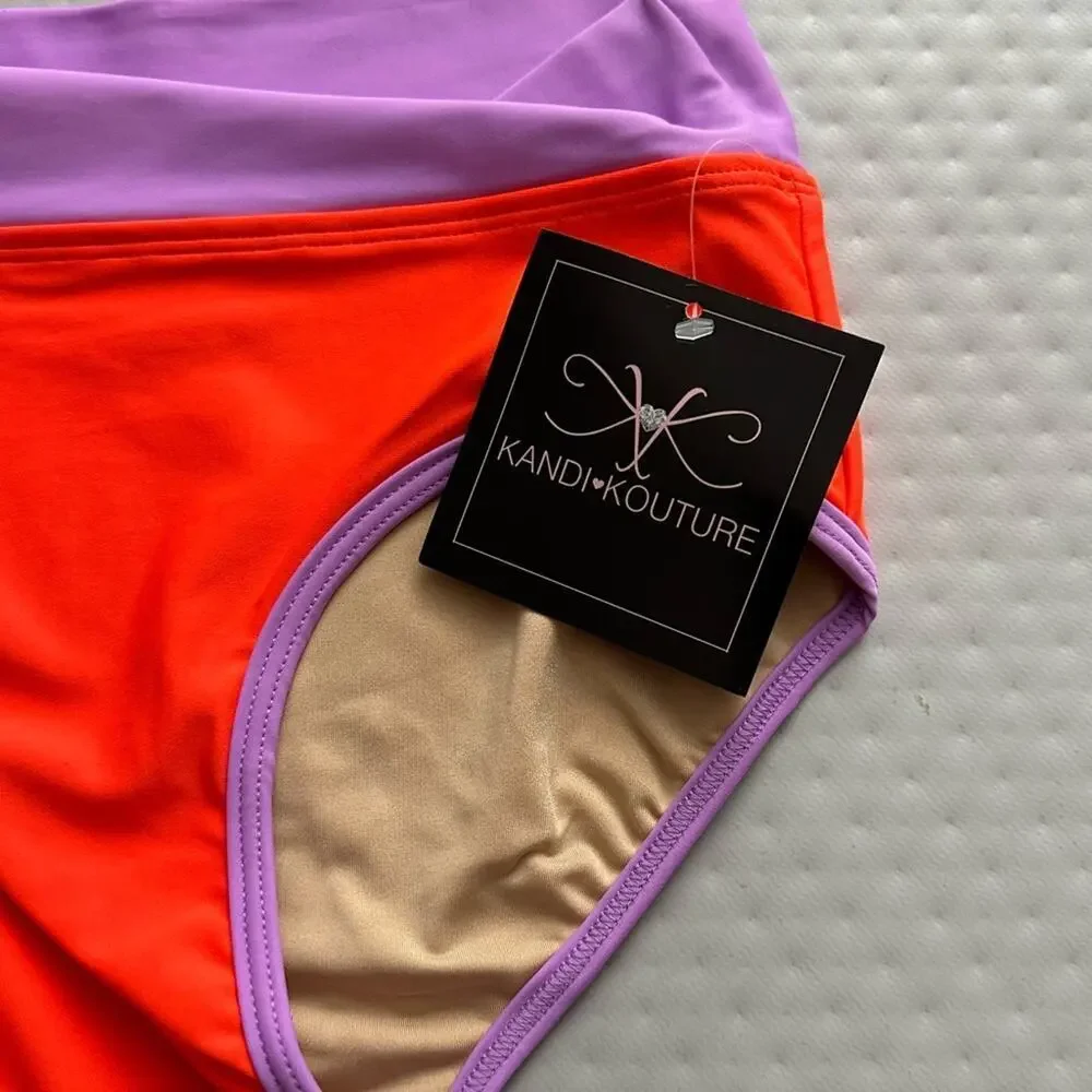 Kandi Kouture Orange Purple High Waist Dance Briefs bottoms TXS 0/2 NWT